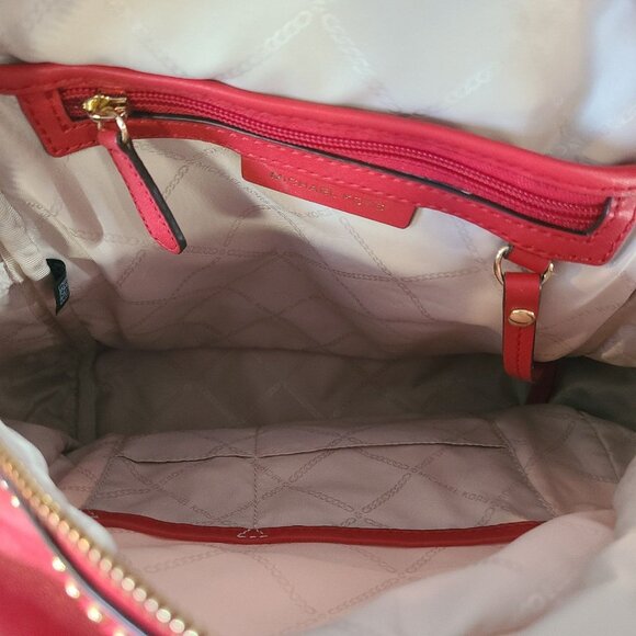 Michael Kors Rhea MD Studded Messenger Backpack Red Rose Motif Leather - Picture 12 of 12